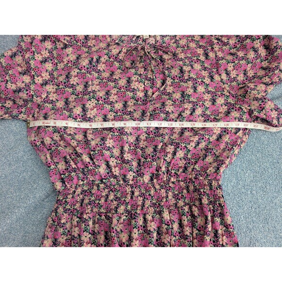 Umgee Romantic Floral Smock Ruffle Metallic Mini Fairycore Dress Size Medium - Picture 8 of 10